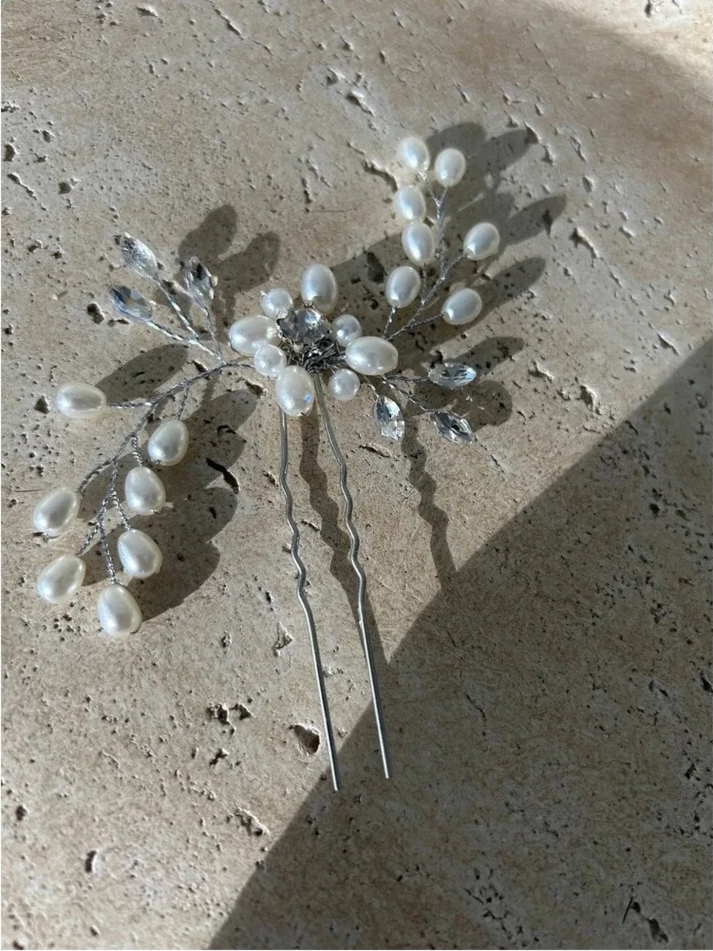 Pearl and Crystal Bridal Hair Pin - Silver